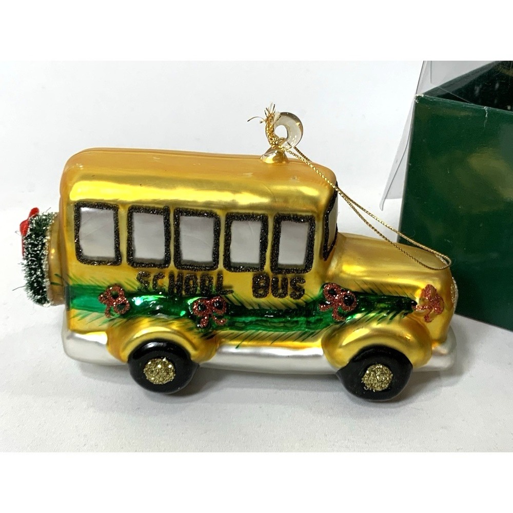School Bus Christmas Ornament Blown Glass Painted Teacher Gift